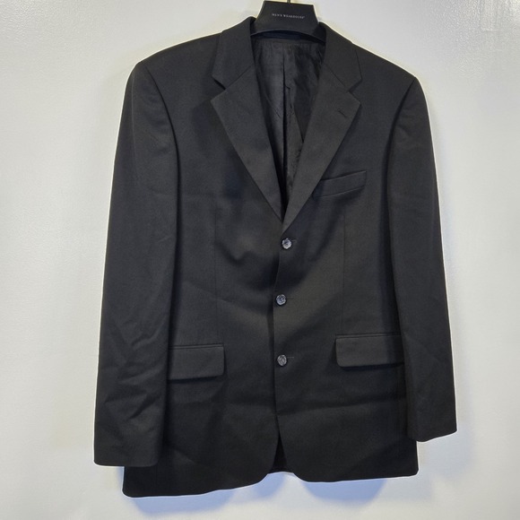 Hugo Boss Blazer Men 38L Charcoal Black Super 100s Jacket 100% Wool